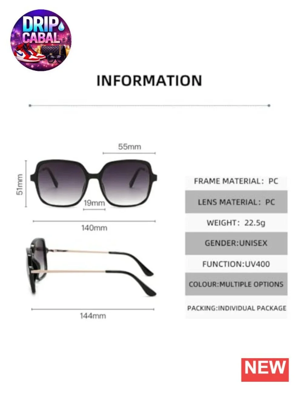 Retro Square Sunglasses Unisex Oversized Gradient UV400 Metal Frame Shades